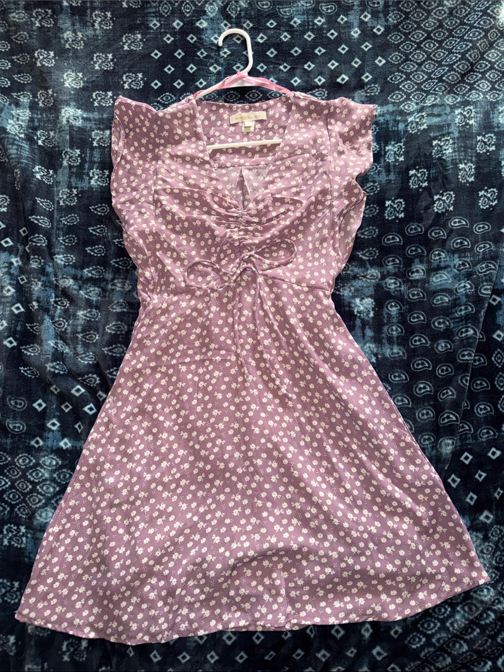 Monteau Lavender Floral Tie-Front Mini Dress